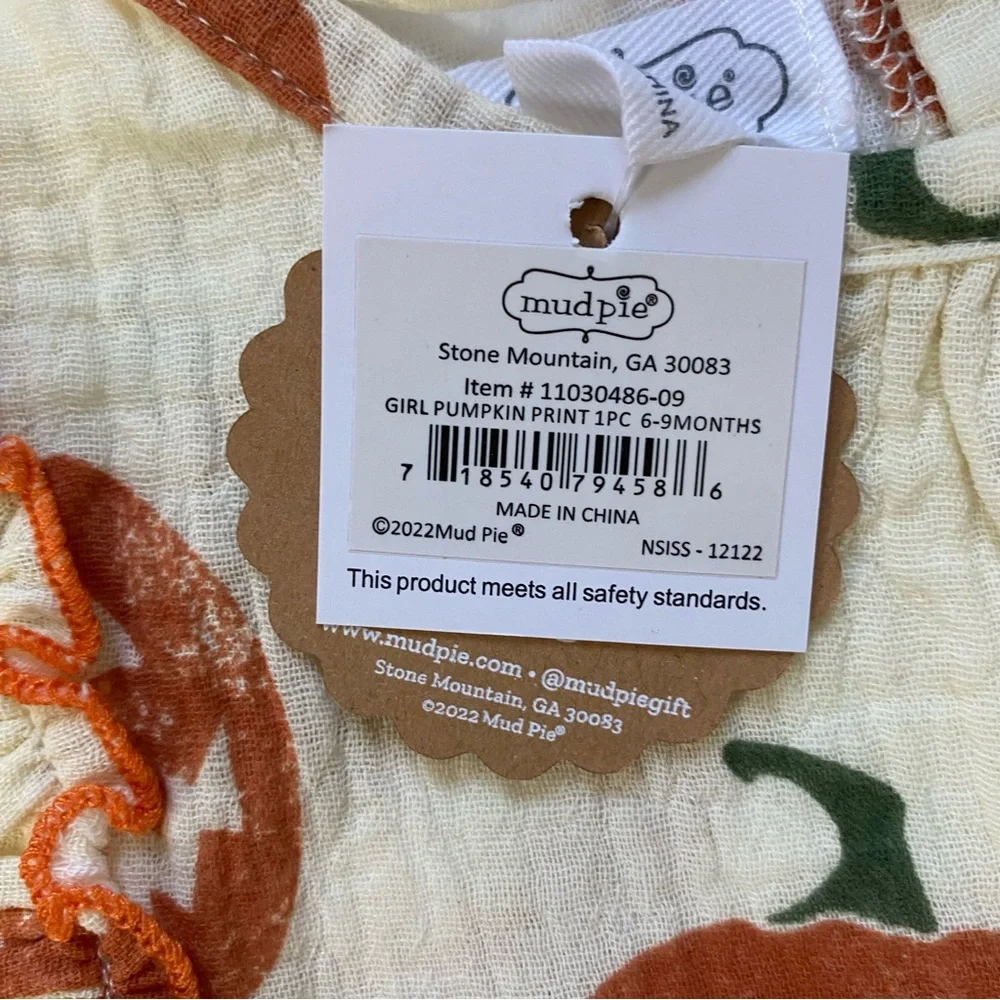 Mud Pie Halloween Outfit 6 9 Months NWT Pumpkins Baby Girl’s Orange Ivory New